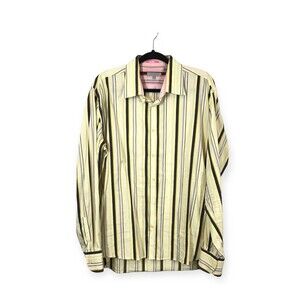 Ted Baker Men's Yellow Striped Size 6 Button Up Long Sleeve Shirt Contrast Cuff